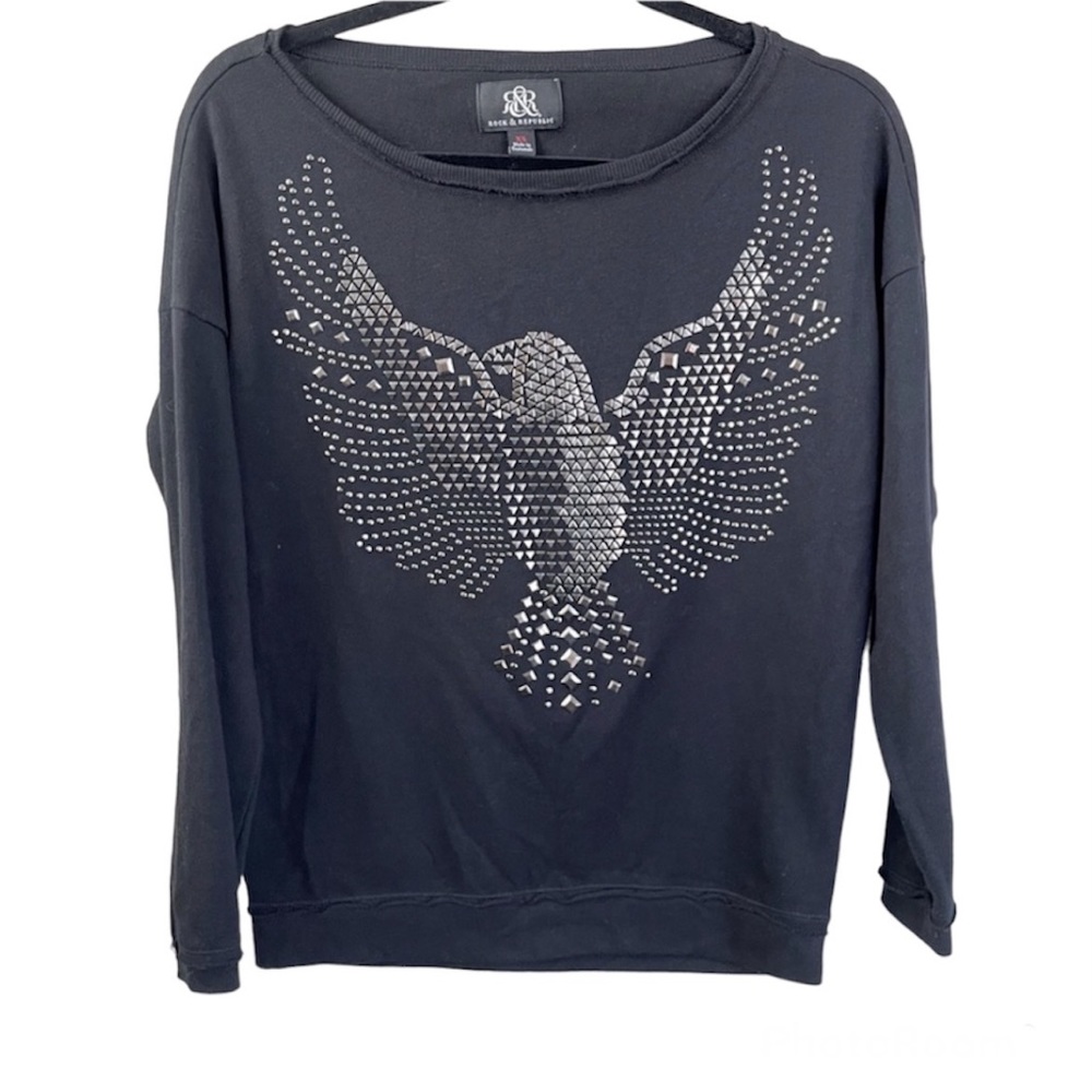 Rock & Republic Womens Long Sleeve with Studded Eagle